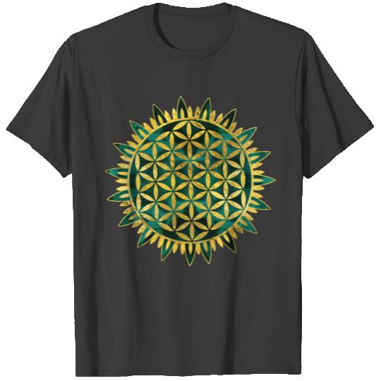 Gold Flower of life on malachite T-shirt