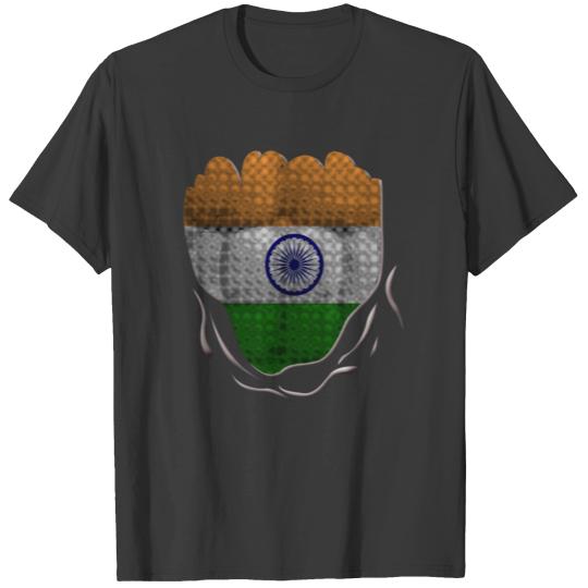 Funny India Flag Ripped Abs Muscles T-shirt