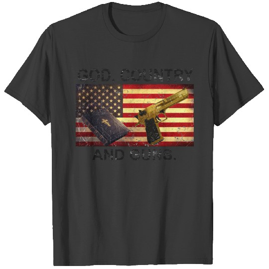 GOD COUNTRY AND GUNS patriotic design. T-shirt