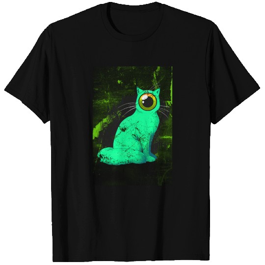 Weird One-Eyed Cyclops Cat Poster (green) T-shirt