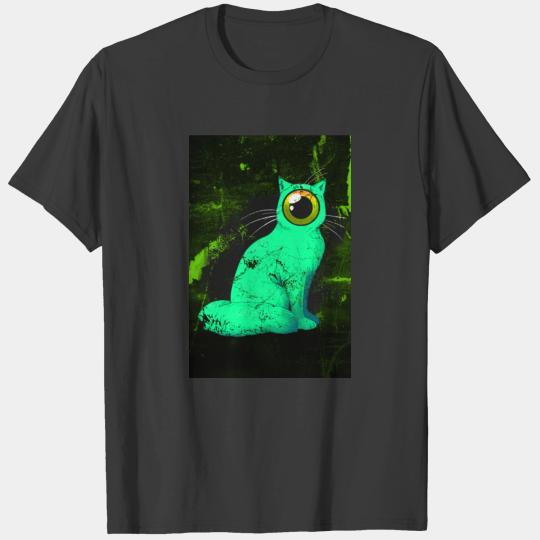 Weird One-Eyed Cyclops Cat Poster (green) T-shirt