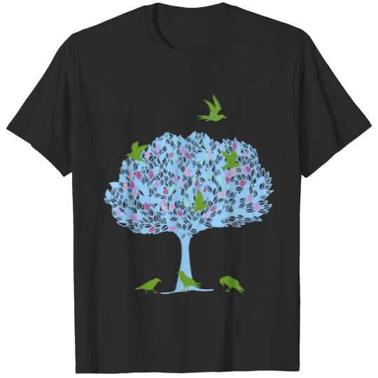 Discover Blue Tree with Birds T-shirt