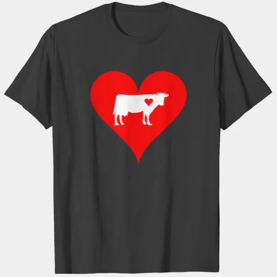 Cow Love Transparent Big Heart Cow Print Design T-shirt