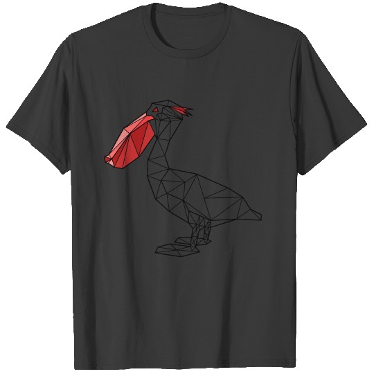 geometric 3D red beak pelican gift idea low poly T-shirt