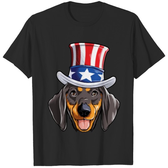 Discover Dachshund Uncle Sam Hat T shirt 4th of July Dog American Flag T-shirt
