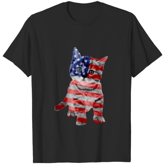 Discover Red White Blue Flag Cat Kitten Patriotic Design Great for 4th of July T-shirt