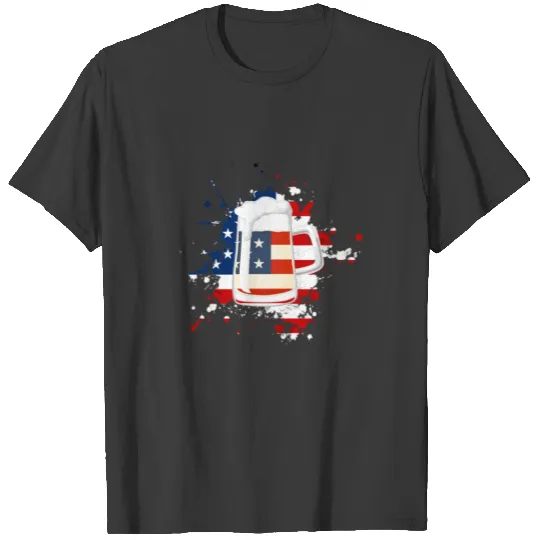 Red White Blue Flag Beer Drinking Patriotic Design Great for 4th of July T-shirt