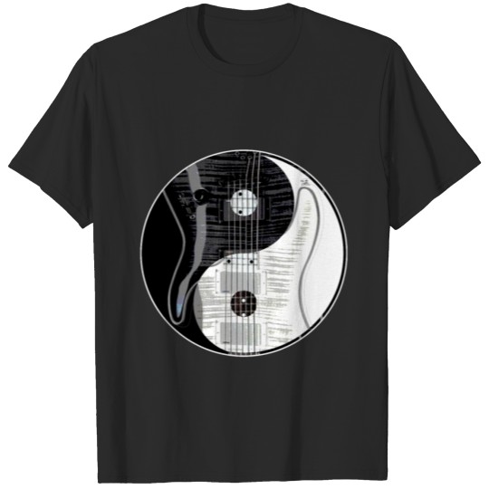 Discover Electric Guitar Yin Yang Black White Musician Rock T-shirt