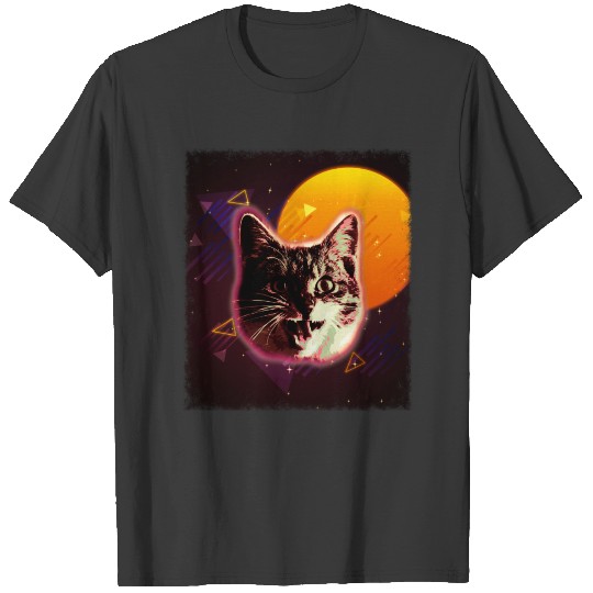 Crazy Cat Shirt Trippy Rave Neon 80s Disco Retro Kitten Tee T-shirt