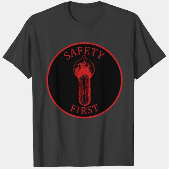 Safety First Red Round Black T-shirt