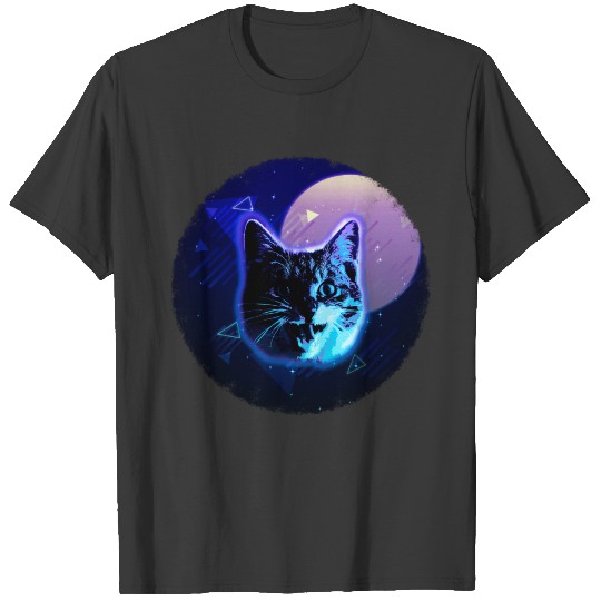 Cat Face Shirt Trippy 80s Rave Neon Disco Retro Kitten Tee T-shirt