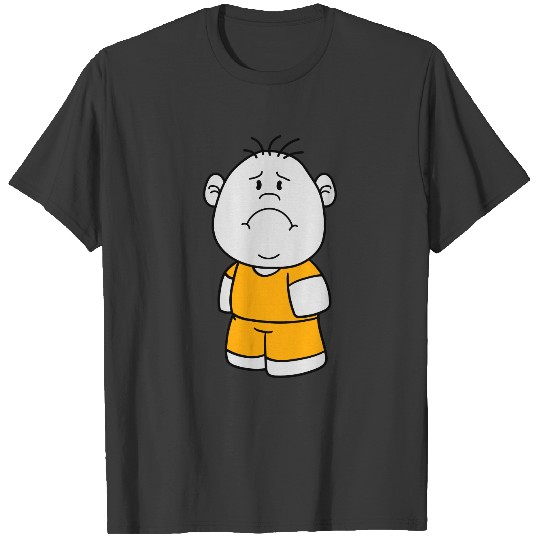 big head little man boy face sad cry howl tears un T-shirt