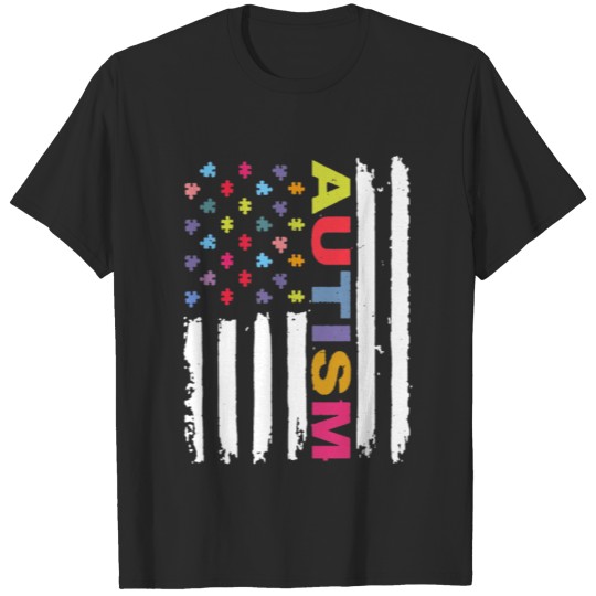 Discover Custom Autism Awareness America Flag Hanes Tagless T-shirt