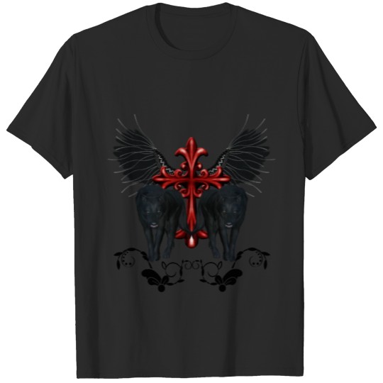Discover Awesome black wolf with cross and wings T-shirt