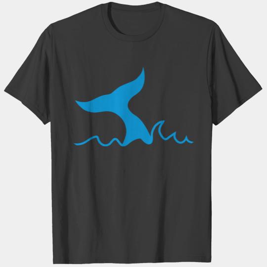 silhouette waves fin gray whale blue whale pot wha T-shirt