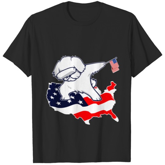 Discover Funny Dabbing Maltese on American Flag Map T-shirt