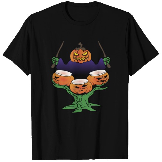 Halloween Pumpkins Horror Monster Zombie Drummer T-shirt