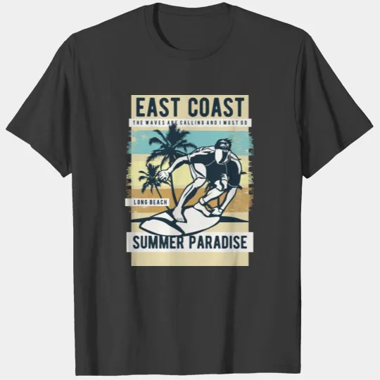 East Coast Summer Paradise Surf Design T-shirt