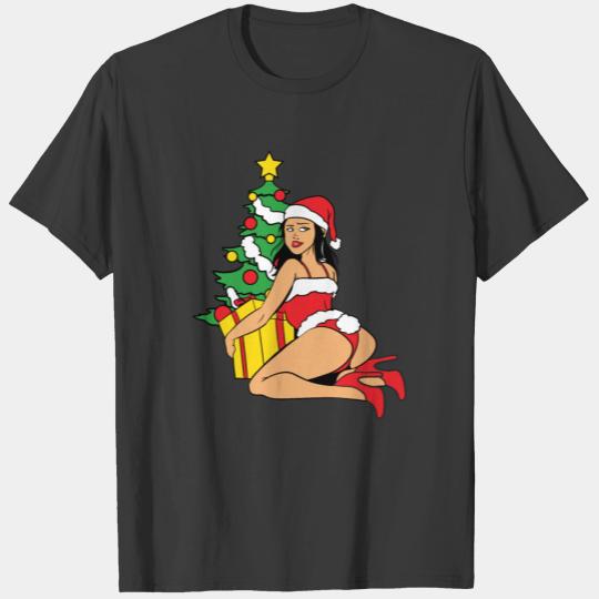 Sexy Pinup Girl Christmas Tree Elf Elves Xmas Gift T-shirt
