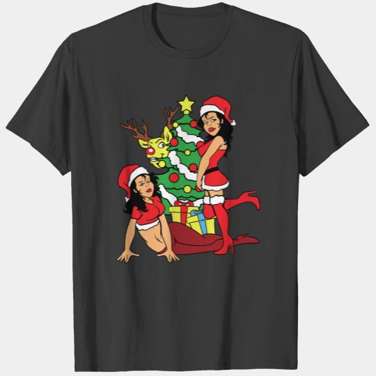 Sexy Pinup Girl Christmas Tree Elf Elves Xmas Gift T-shirt