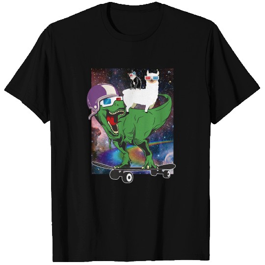 Cat on Llama on T-Rex Dinosaur | 3D Glasses T-shirt
