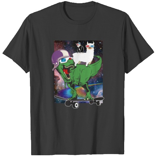 Cat on Llama on T-Rex Dinosaur | 3D Glasses T-shirt