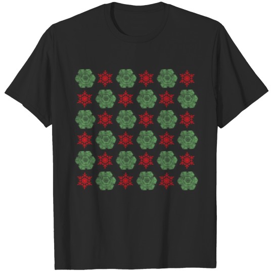 Discover Red and green snowflakes pattern T-shirt