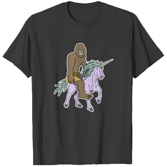 Discover Bigfoot Riding Unicorn Carrying Taco Sasquatch T-shirt