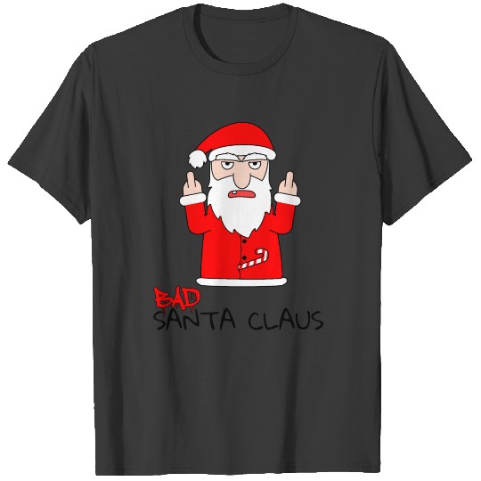 Bad Santa Claus Fun Christmas Shirt Middle Finger T-shirt