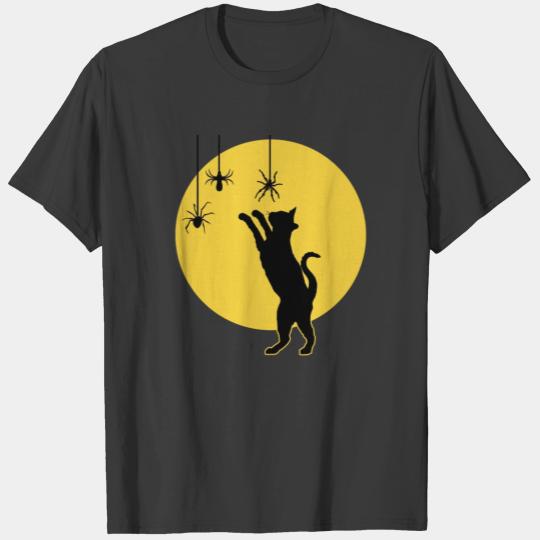 Full Moon with Black Cat and Spiders Halloween T-shirt