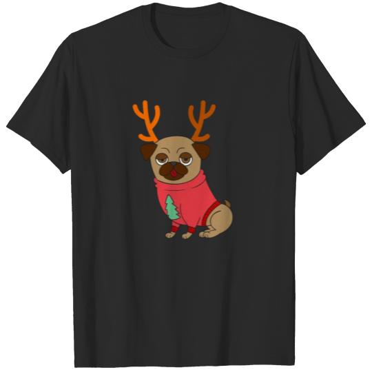 Discover Cute Reindeer Pug Dog Lover Christmas Xmas Costume T-shirt