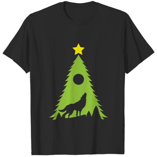 Discover Christmas Tree Howling Wolf gift kids winter T-shirt