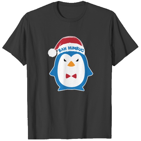 Bah Humbug Angry Penguin Santa Hat Xmas Hate T-shirt