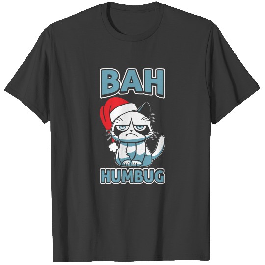 Bah Humbug Cat Santa Hat Anti Xmas Grumpy Scrooge T-shirt