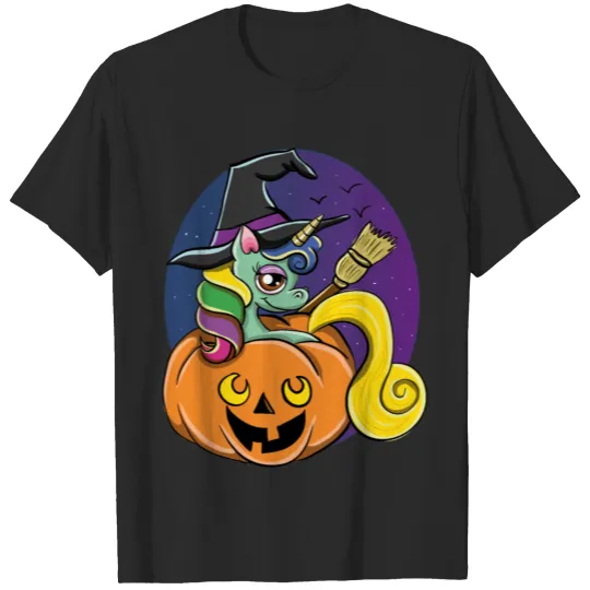 Funny Halloween Unicorn Witch In Jack-O-Lantern T-shirt