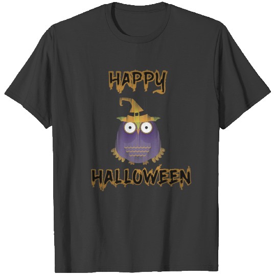 Happy Halloween owl colorful orange T-shirt