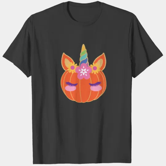 Discover Cute Unicorn Pumpkin Face Halloween Girls Gift T-shirt