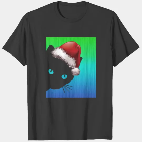 black cat christmas hat 3 T-shirt