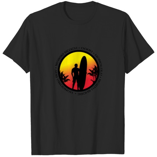 Discover Oahu Surfing Cool Sunset Surfer Palm Tree T-shirt