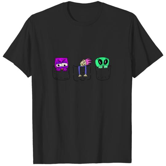 pocket friends people owl troll alien T-shirt