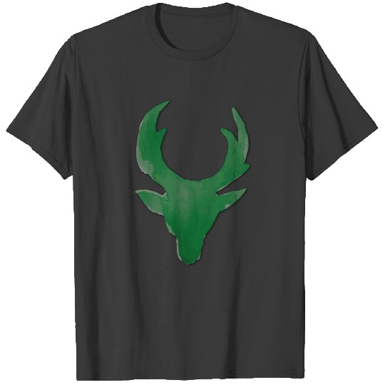 Christmas reindeer head dark green T-shirt