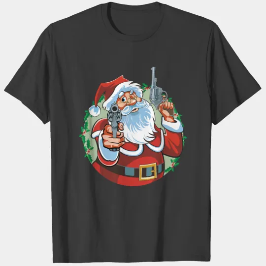 Bad Santa Claus with pistols T-shirt