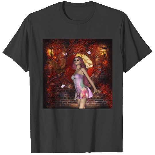 Wonderful unicorn fairy with crow and butterflies T-shirt