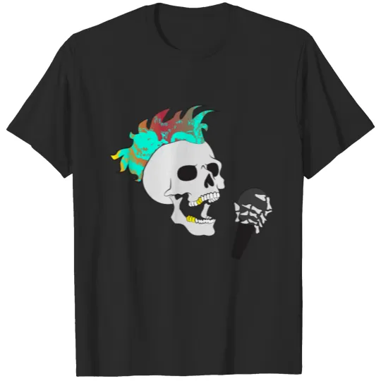 Punk Music Skull Microphone Rock Metal T-shirt