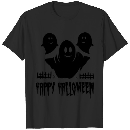 Discover three ghosts "Happy Halloween" black T-shirt