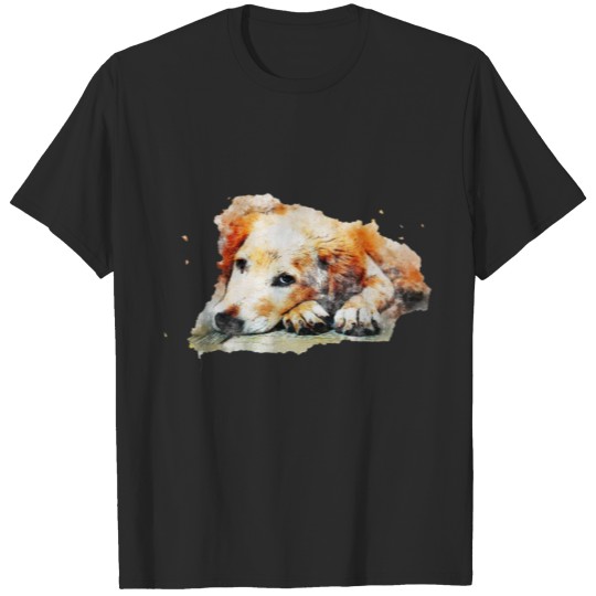 Discover Dog Portrait Cute Animal Watercolor Vintage Puppy T-shirt