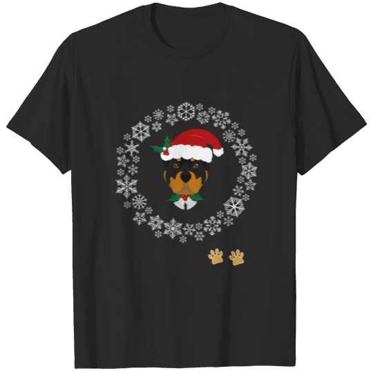 Discover Funny Rottweiler Dog Pet Christmas Hat Snow Gift T-shirt