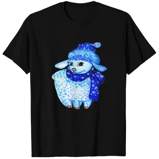 Blue curly hand painted lamb T-shirt