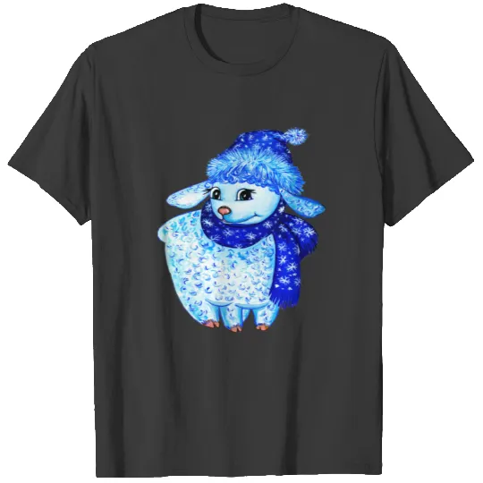 Blue curly hand painted lamb T-shirt