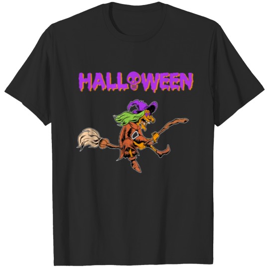 Discover Halloween crazy Witch on Broom Holiday T shirt T-shirt